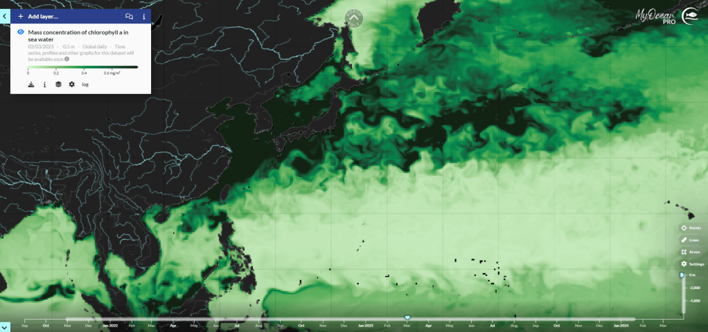 To illustrate the nutritional rich water content within the inner waters close to the Japanese island during blooming events.