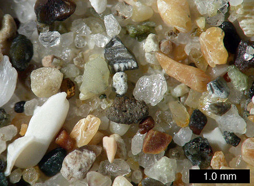 Construction site sand with differences of the clarity, size, shape and sharpness. 
