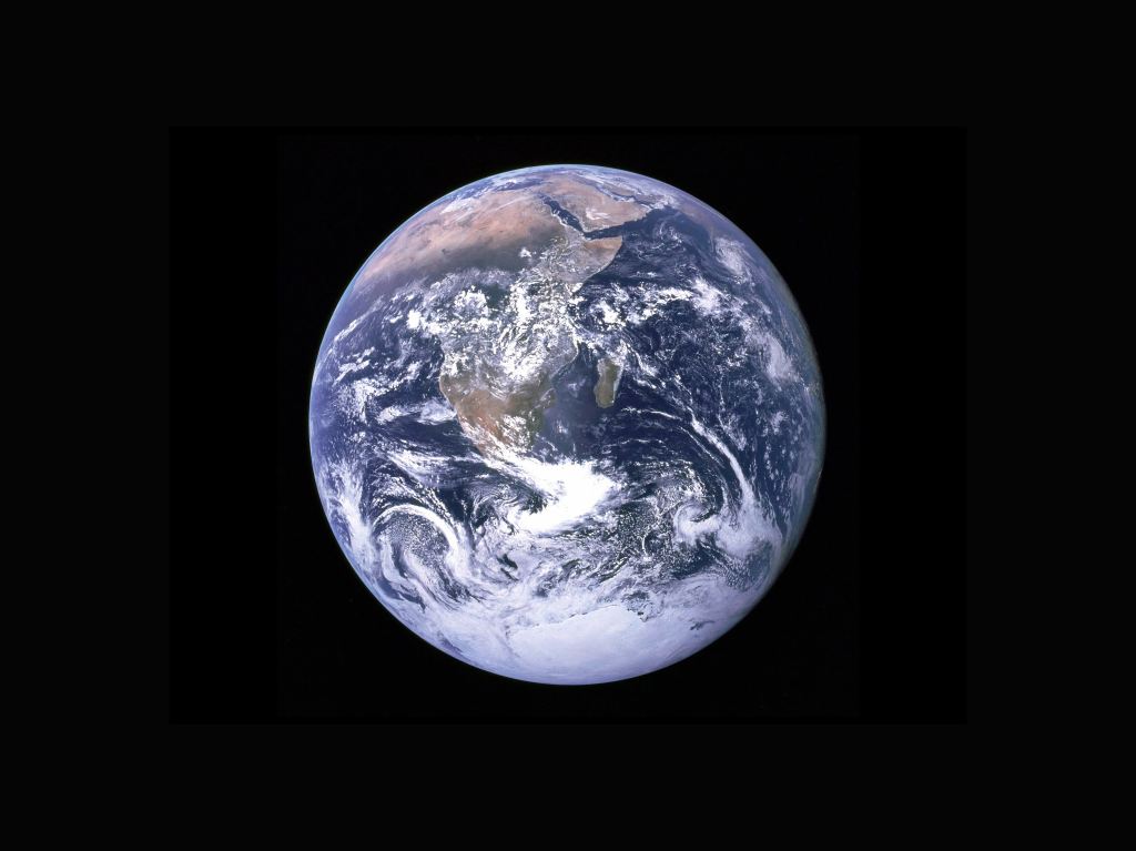 Earth seen from space with the characteristic round space clearly visible.
