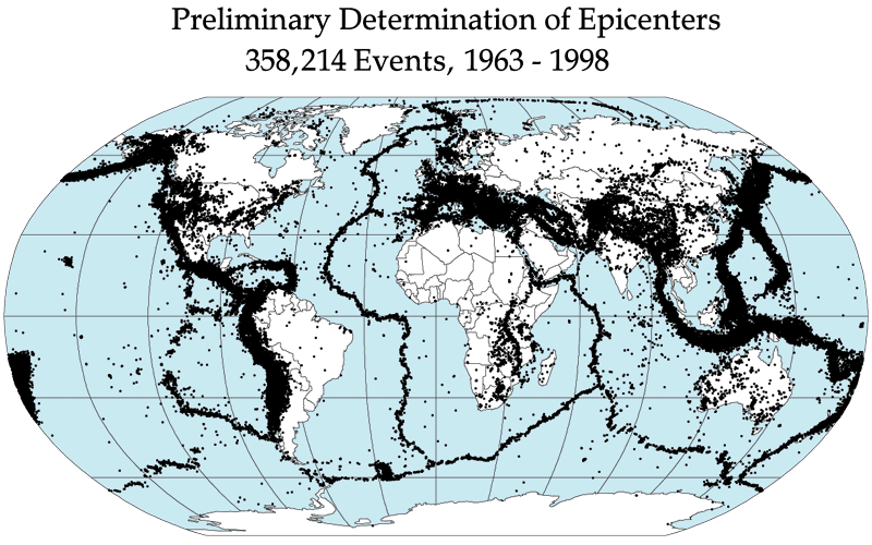 Earthquake epicenter distributions across the earth. 