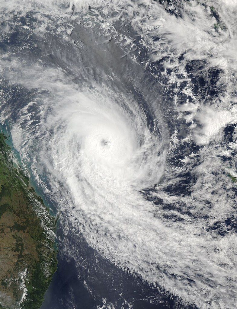 Satellite image over cyclone Alfred during the peak of the 